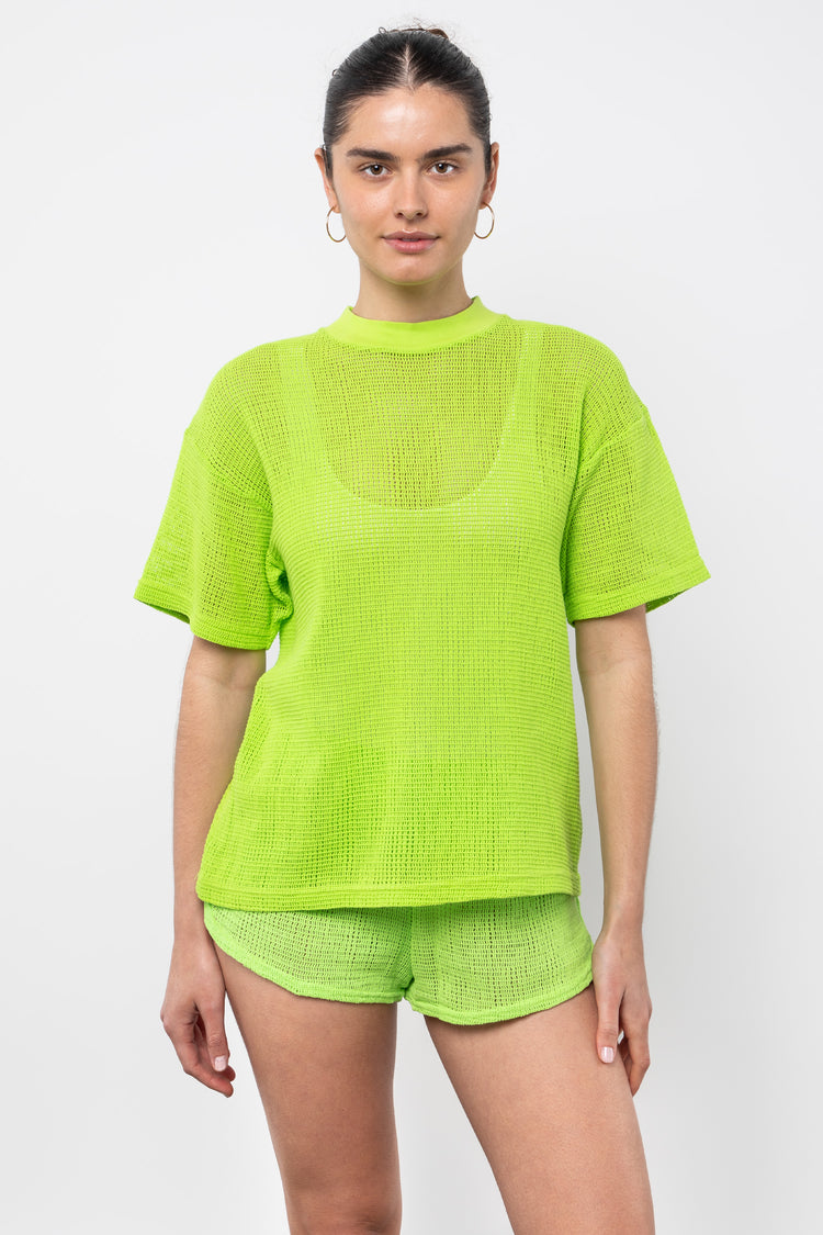 RIN401GD - Cotton Mock Neck Fishnet Garment Dye T-Shirt