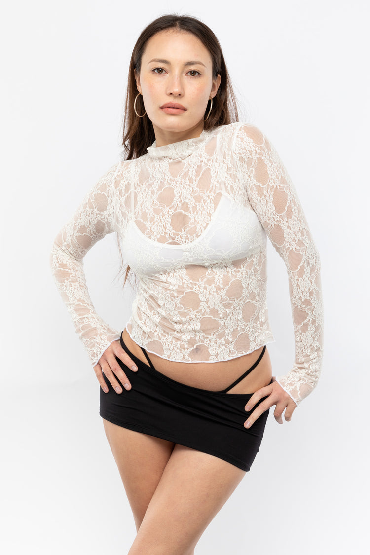 FNS028 - Floral Lace Long Sleeve Scoop Unitard