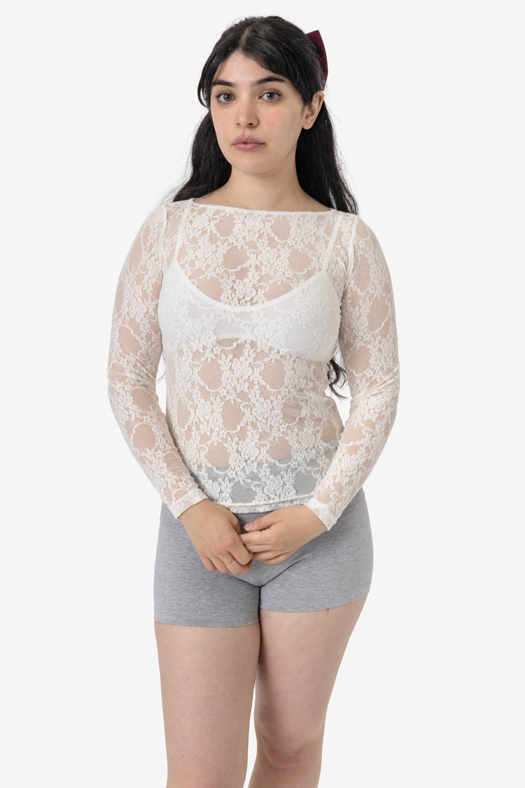 FNS344 - Floral Lace Long Sleeve Boatneck Top