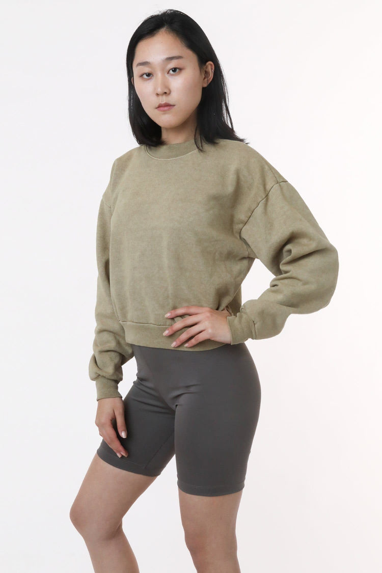 HF06GD - 14 oz Pigment Dye Heavy Fleece Cropped Mock Neck Pullover