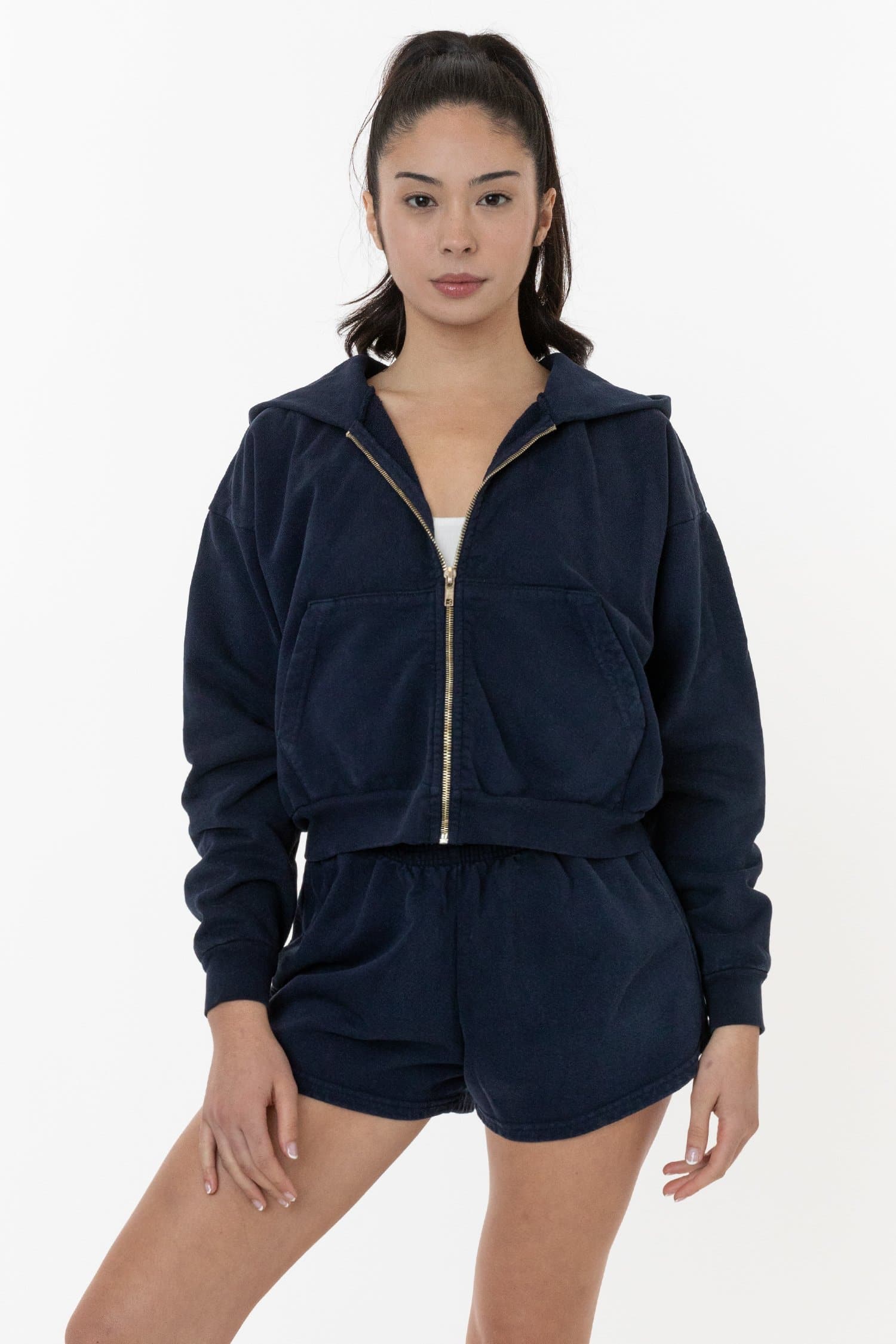 HF16 Heavy Fleece Cropped Zip Up Hoodie Garment Dye losangelesapparel eu