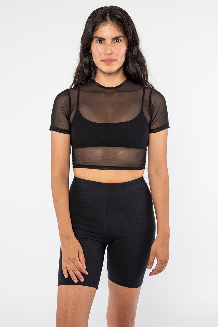 RNS078 - Micromesh Short Sleeve Crop Top Tee Shirt