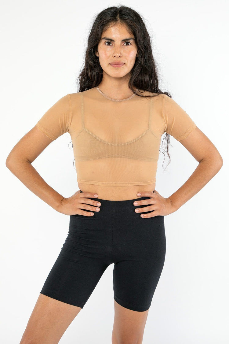 RNS078 - Micromesh Short Sleeve Crop Top Tee Shirt