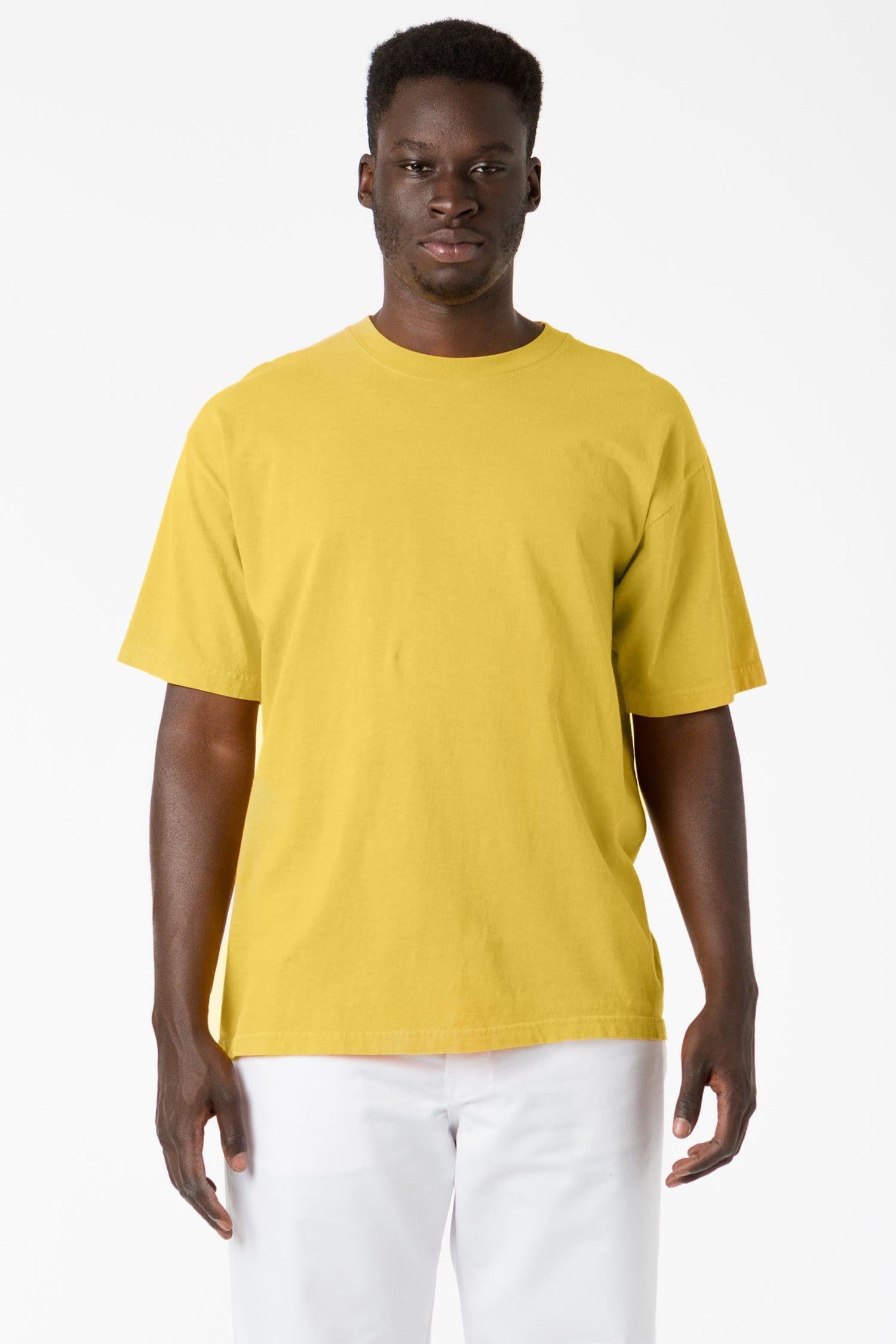 Los Angeles Apparel | The 1801 | Short Sleeve Shirt in Spectra Yellow, Size Medium | Crew Neck