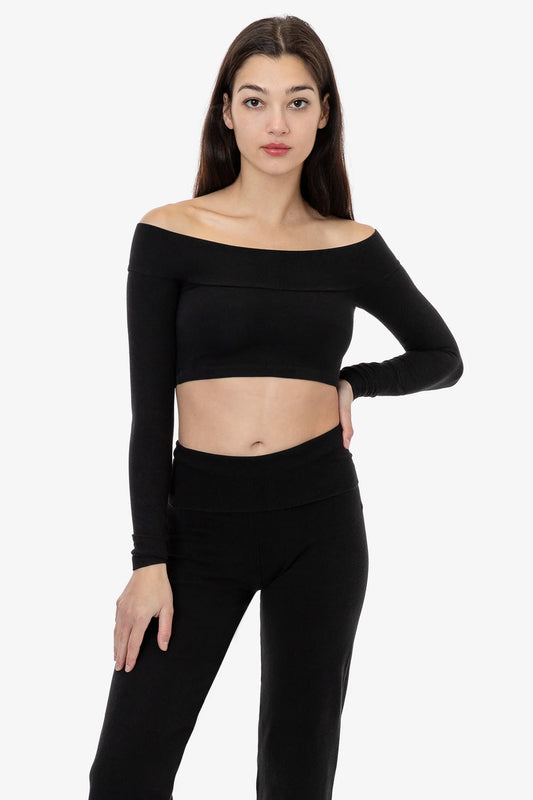 83074GD - Cotton Spandex Long Sleeve Off Shoulder Crop Top