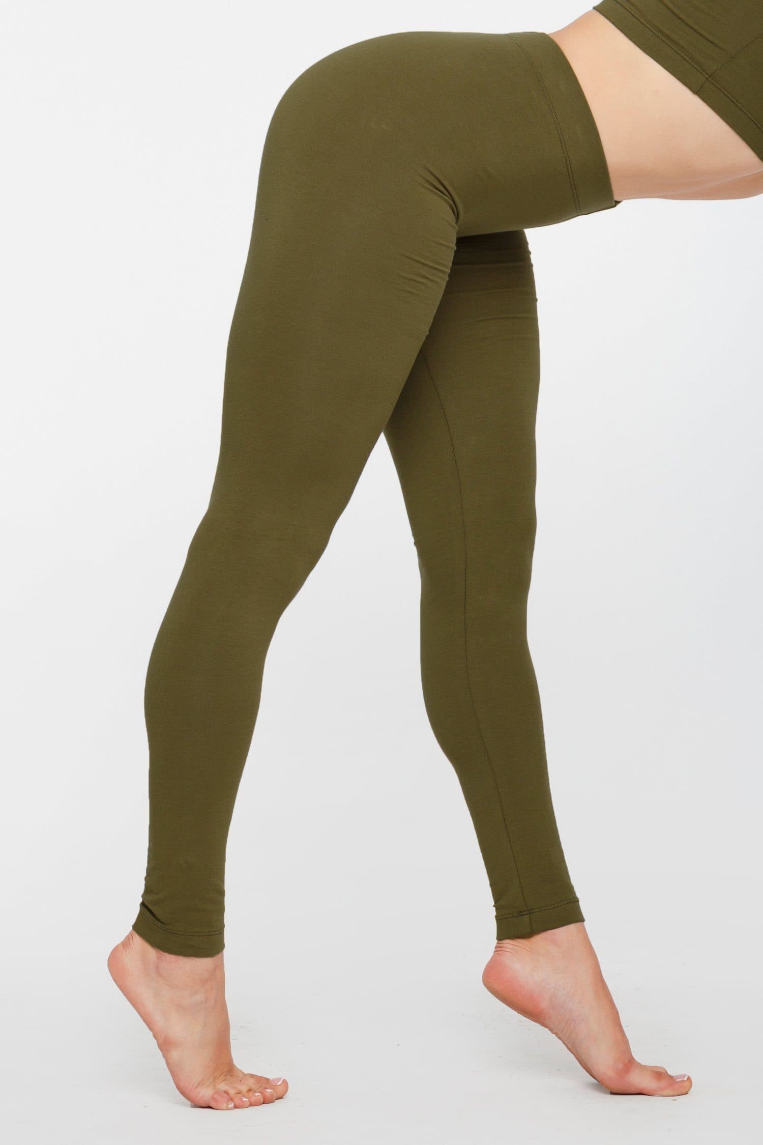 Cotton jersey leggings - Khaki green - Ladies