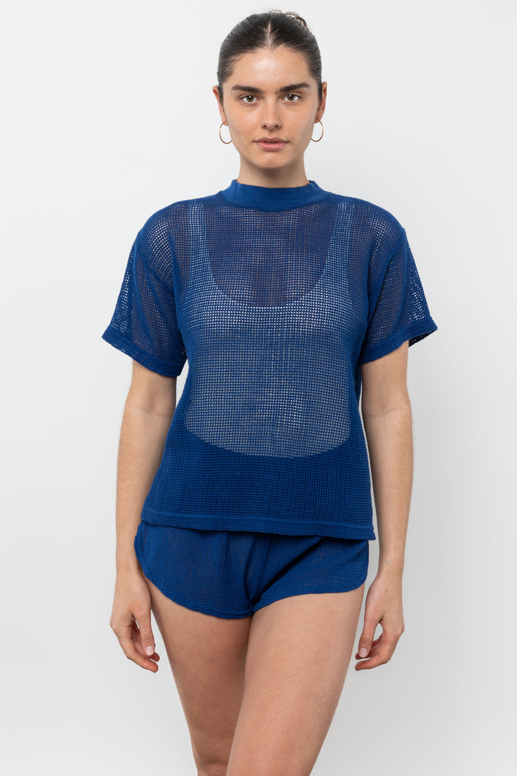RIN401GD - Cotton Mock Neck Fishnet Garment Dye T-Shirt